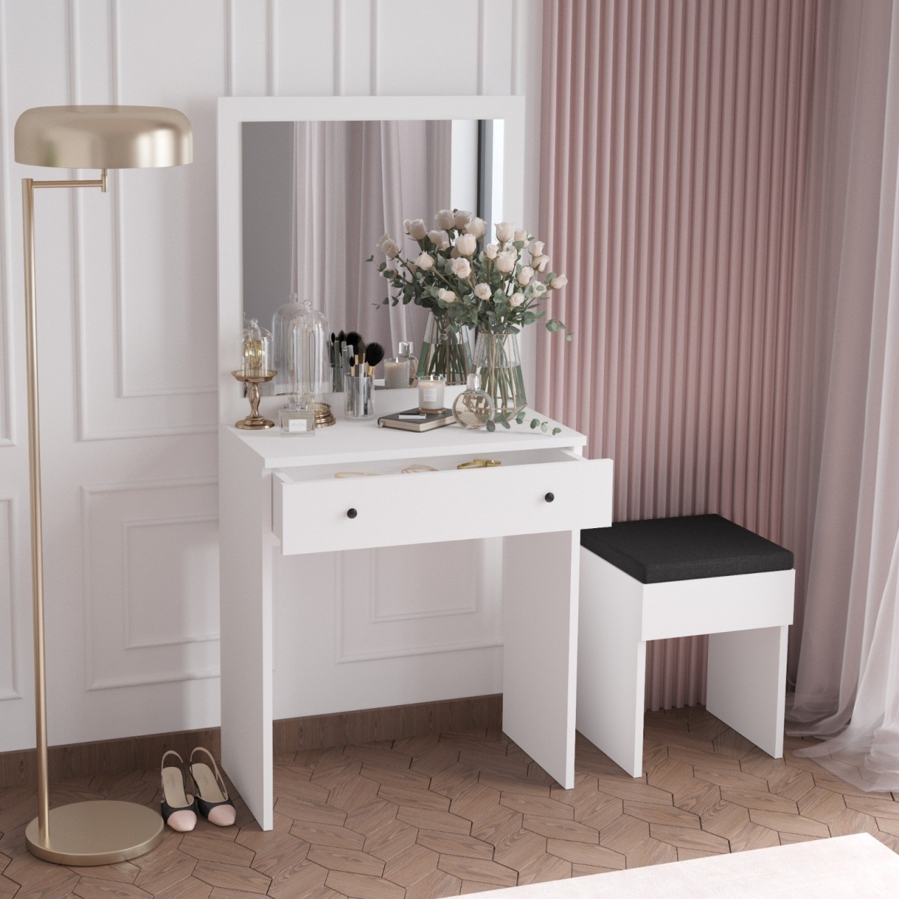 Masă de machiaj, Felix Design, UnicUtil, Alb, Lățime: 65 cm, Înălțime: 139, cm Adâncime: 35 cm - view 9