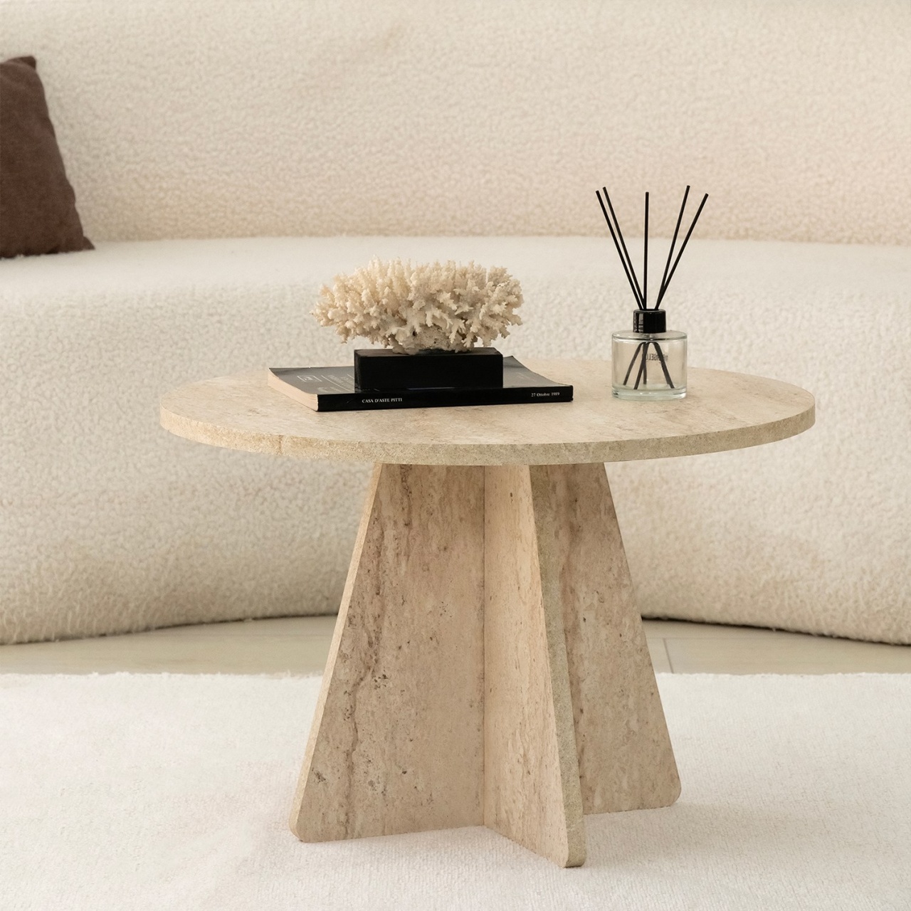 Măsuţă de cafea, Mushroom Design, UnicUtil, Travertin, Diametru: 60 cm, Înălțime: 40 cm - view 2