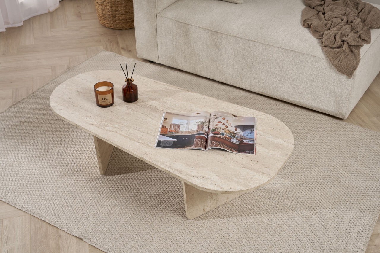 Măsuţă de cafea, Ovalis Travertine, UnicUtil, Travertin, Lățime: 130 cm, Înălțime: 40 cm, Adâncime: 65 cm - view 3