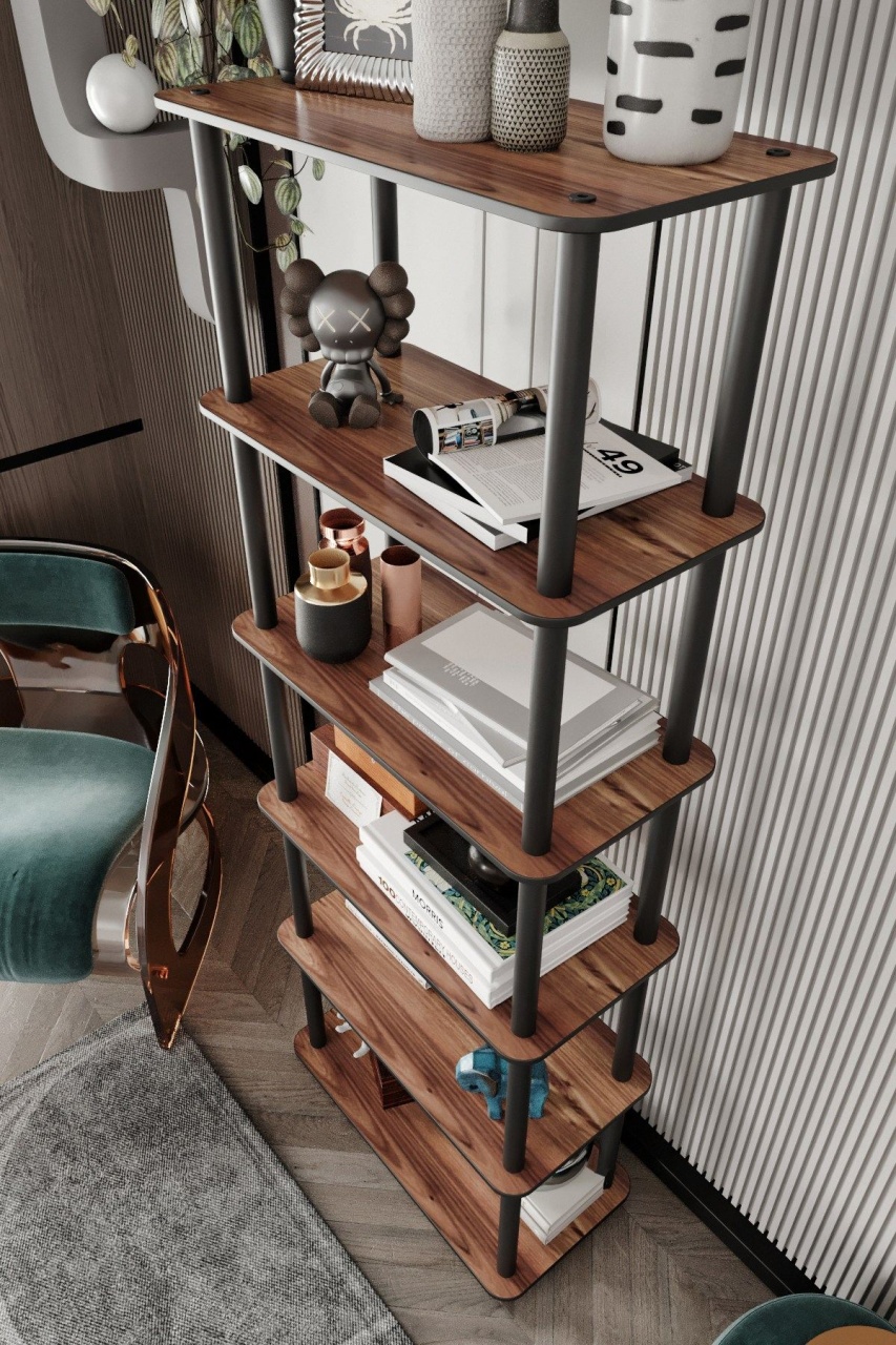 Raft de cărți, Bookcase 6, UnicUtil, Nuc, Lățime: 60 cm, Înălțime: 173 cm, Adâncime: 30 cm - view 3
