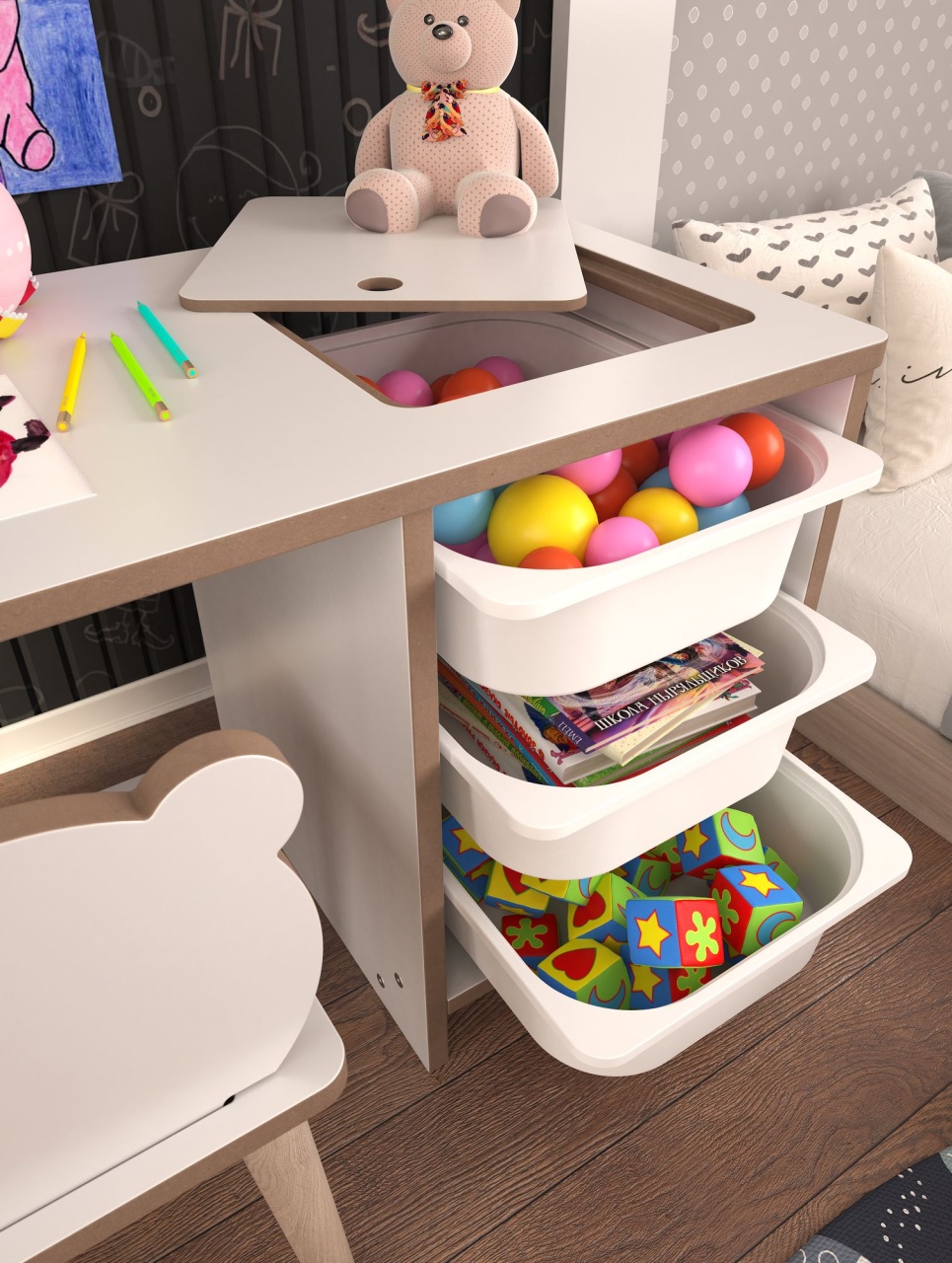Set de masă pentru copii, Soho White, UnicUtil, Alb, Lățime: 90 cm, Înălțime: 50 cm, Adâncime: 42 cm - view 6