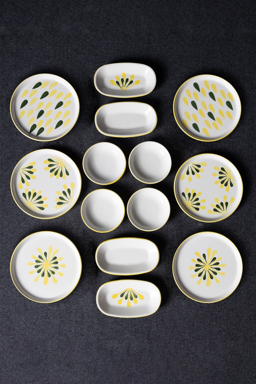 Set Farfurii (14 Bucati), Bits stone, UnicUtil, Culoarea Verde