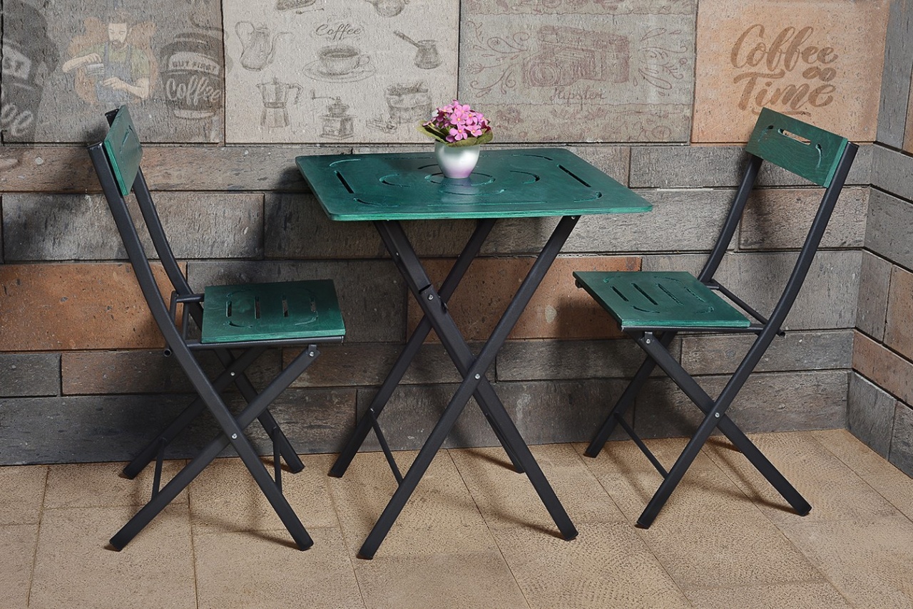 Set Gradina - Masa si Scaune (3 Bucati), Combo ember, UnicUtil, Culoarea Verde Negru