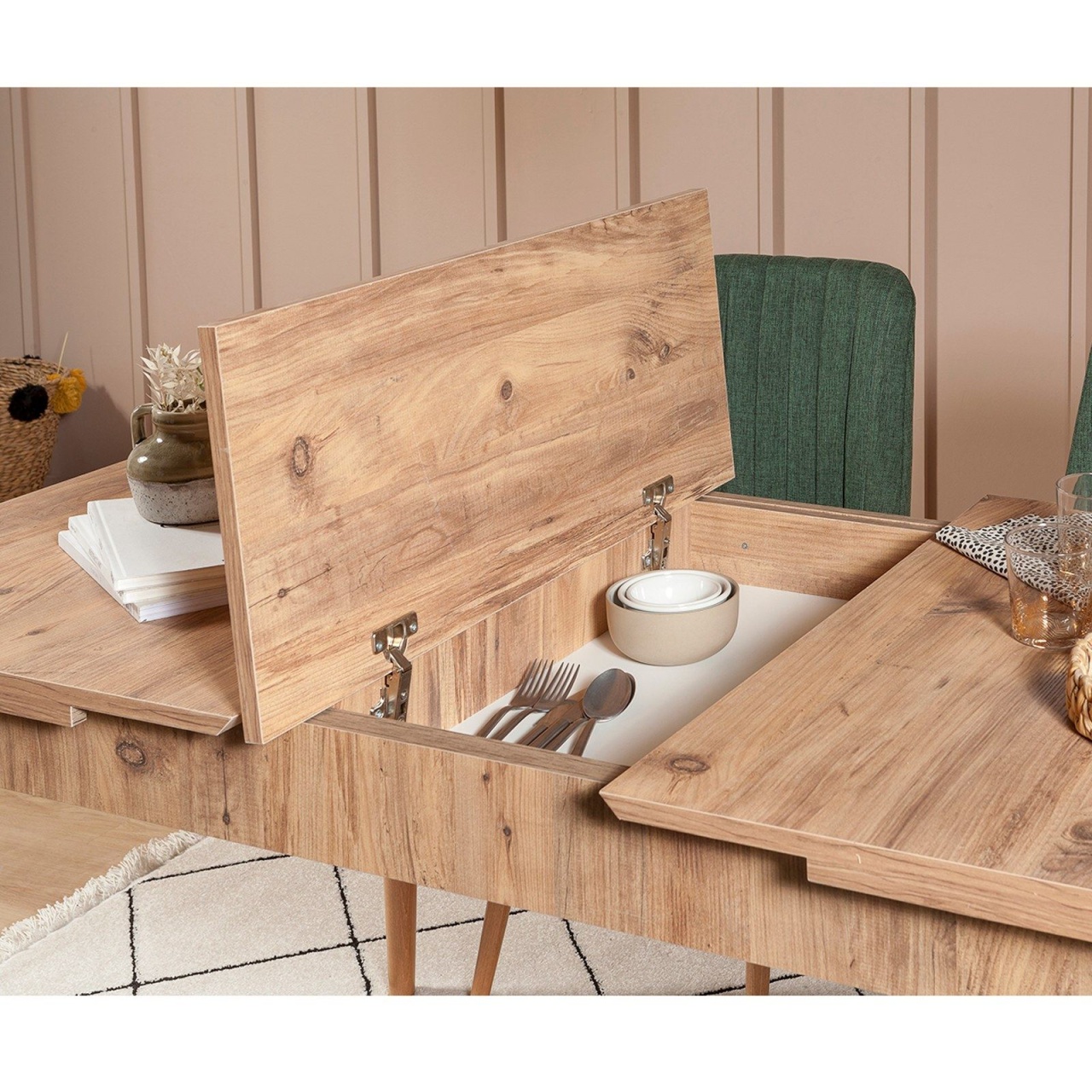 Set masă extensibilă și scaune (4 piese), Vina 1070, UnicUtil, Pin Atlantic-Verde, Lățime: 129 cm, Înălțime: 75 cm, Adâncime: 80 cm - view 3