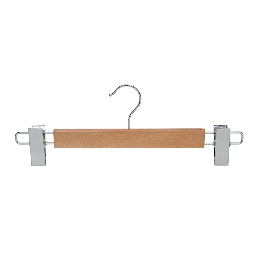 Umeraș de lux din lemn de fag cu clipsuri metalice, pentru pantaloni, Natur, 1 bucata - imagine 2