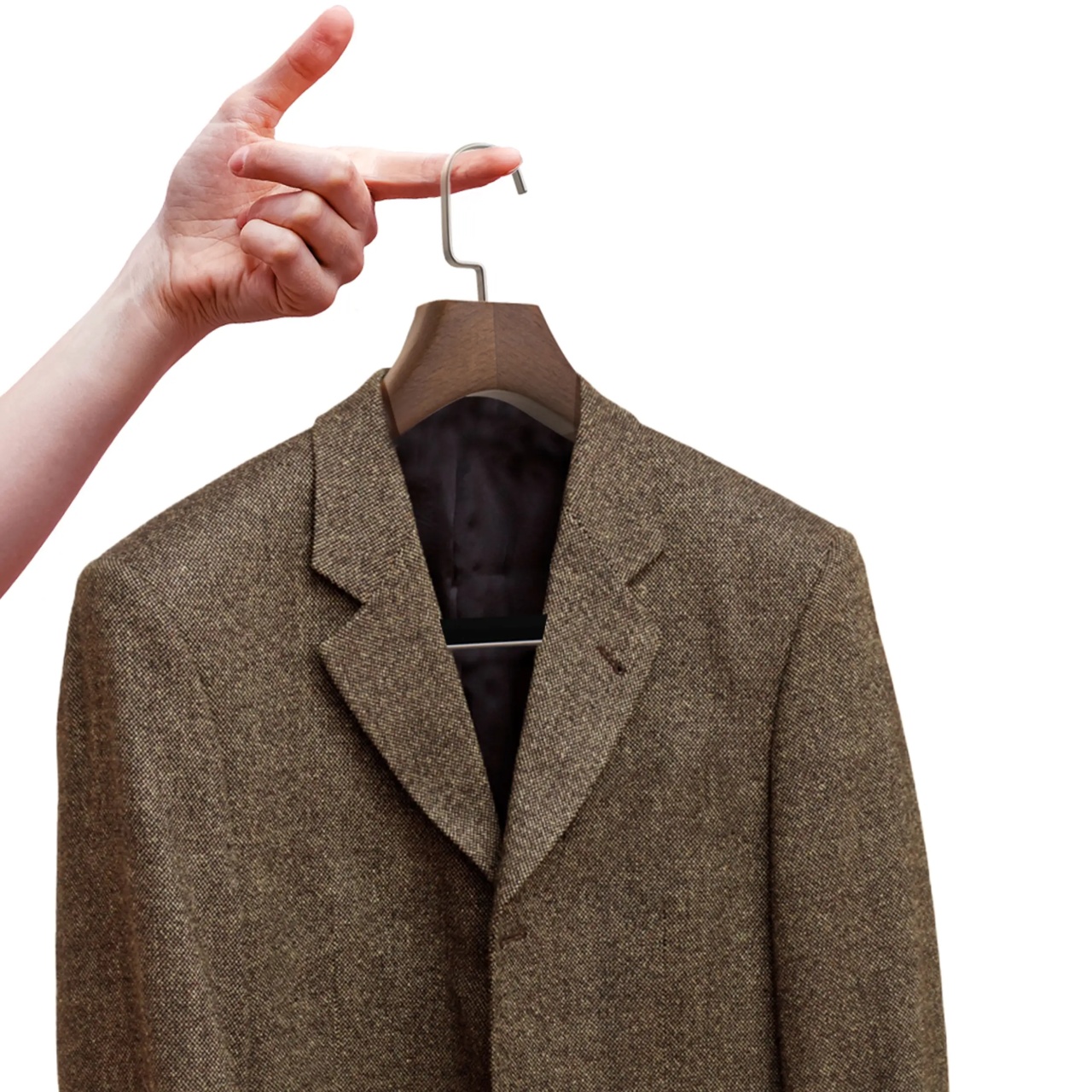 Umeraș de lux pentru costum din lemn masiv maro vintage cu umeri lați si bară pentru pantaloni, 1 bucata - imagine 3