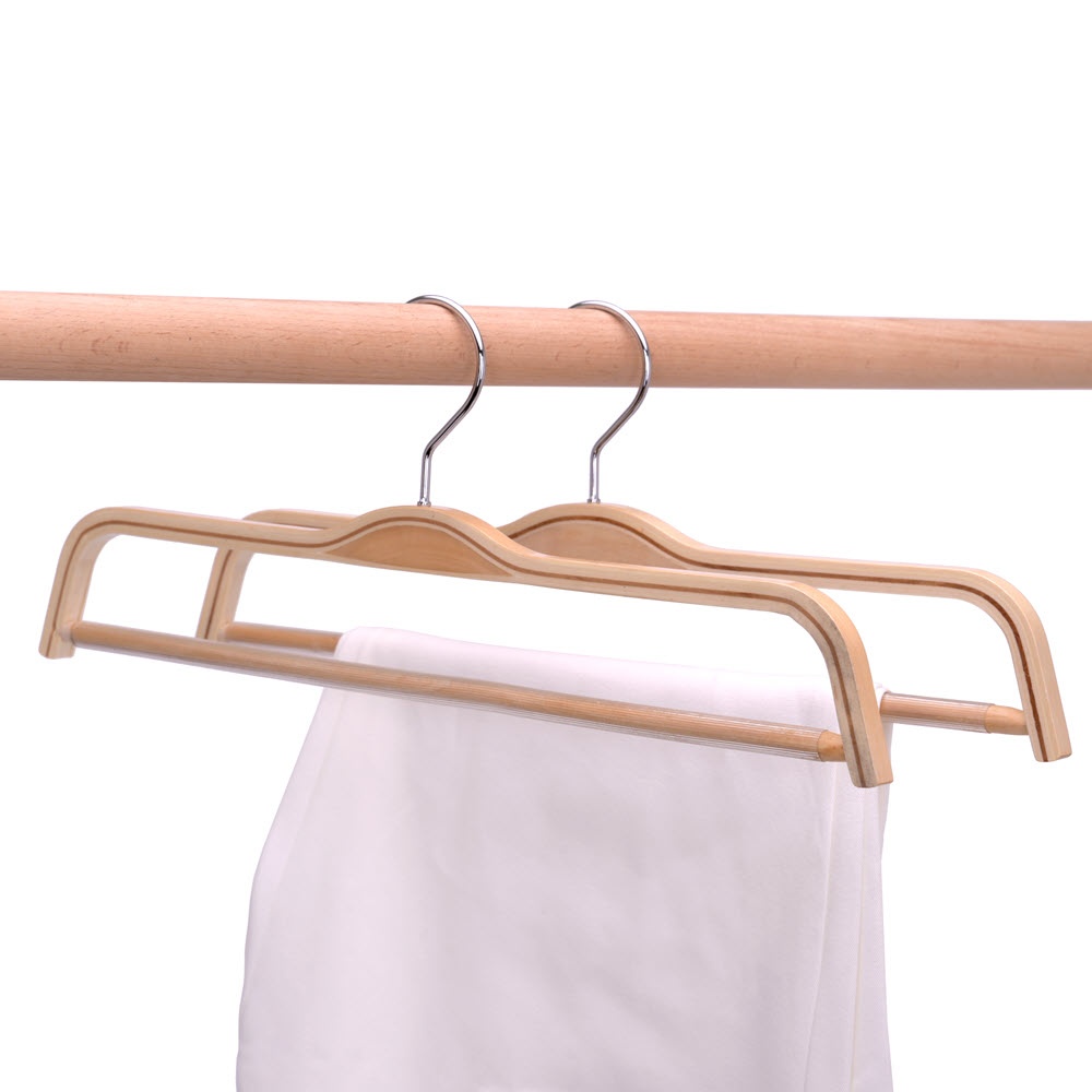 Umeraș din lemn cu bara pentru pantaloni, Natur, 1 bucata - imagine 2