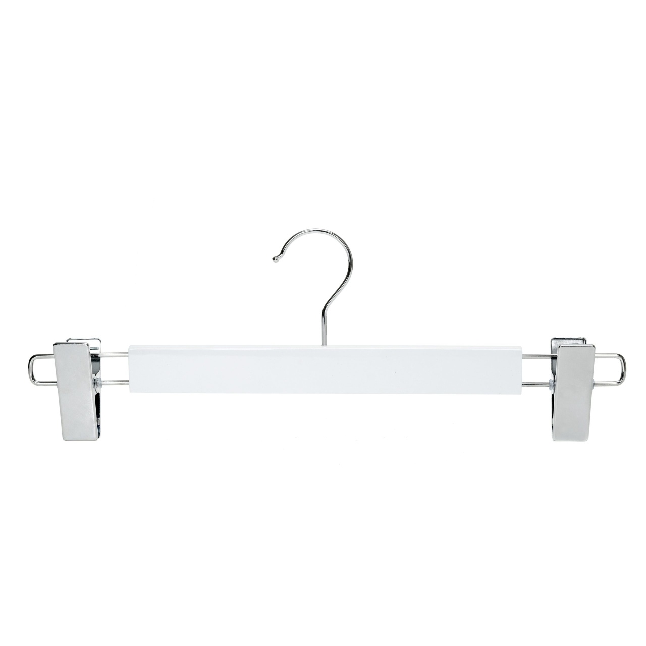 Umeraș din Lemn cu clipsuri metalice, pentru pantaloni/fuste, Alb, 1 bucata - imagine 3