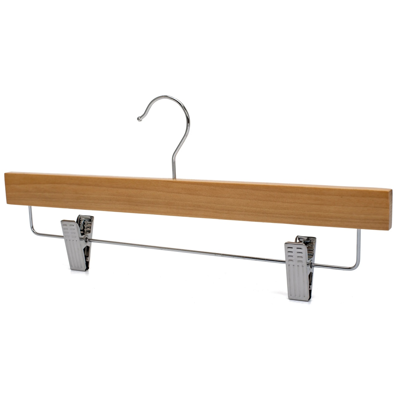 Umeraș din lemn cu clipsuri metalice, pentru pantaloni, Natur, 1 bucata - imagine 5