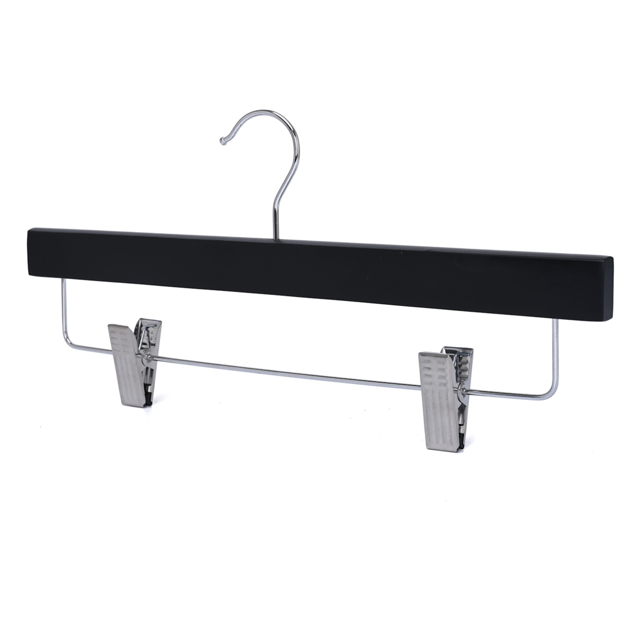 Umeraș din lemn cu clipsuri pentru pantaloni si fuste, Negru, 1 bucata - imagine 6