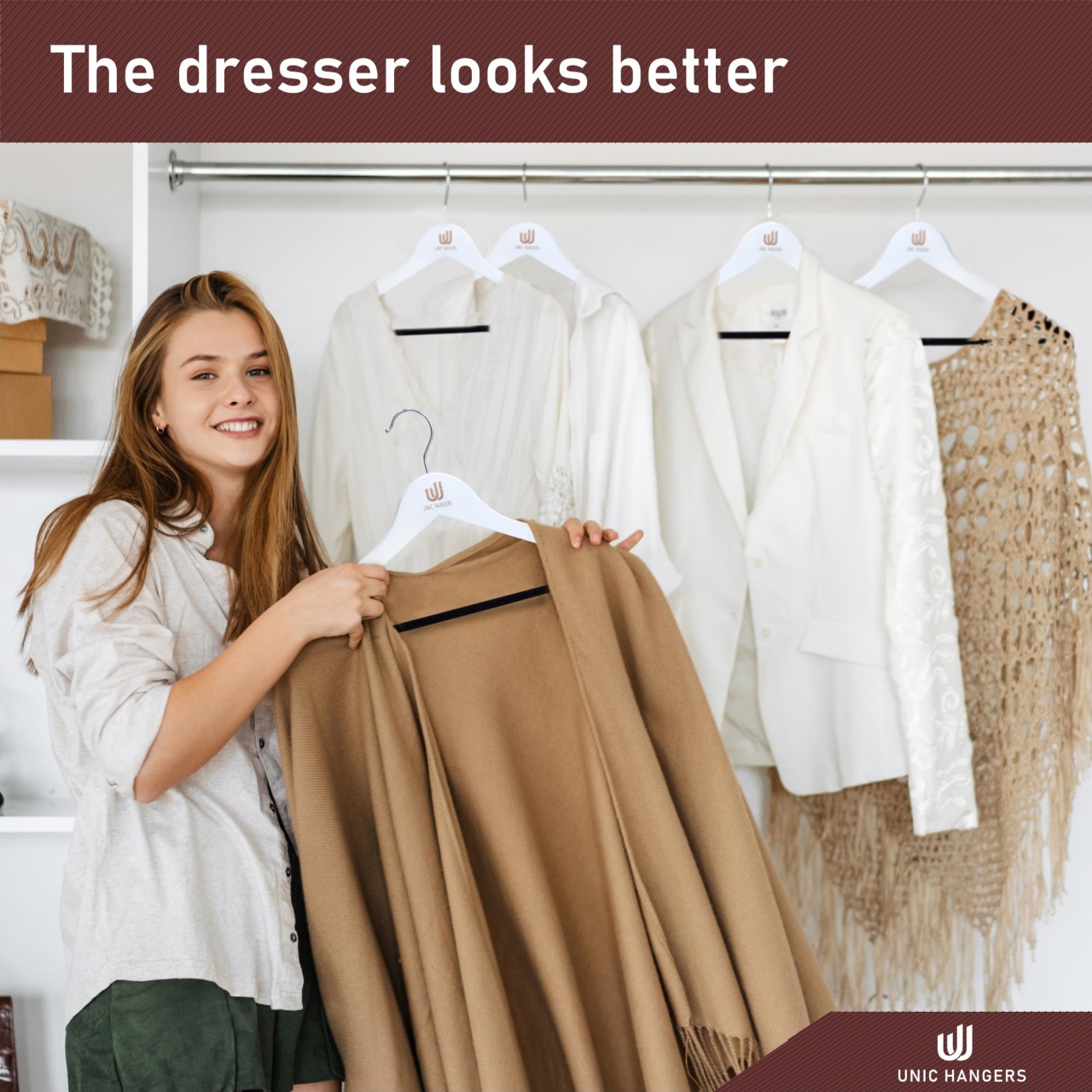 Umeraș din lemn cu margini de catifea, Alb-Negru, 1 bucata - imagine 6