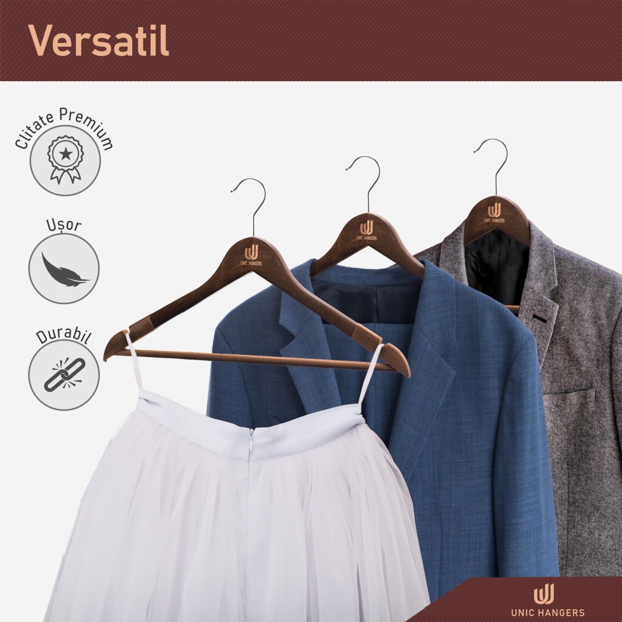 Umeraș din lemn cu margini de catifea, Vintage, 1 bucata - imagine 4