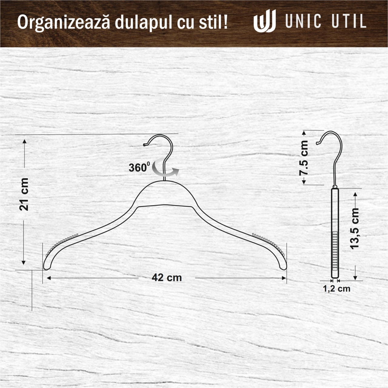 Umeraș din lemn, cu margini de cauciuc anti-alunecare si design modern, Negru, 1 bucata - imagine 7