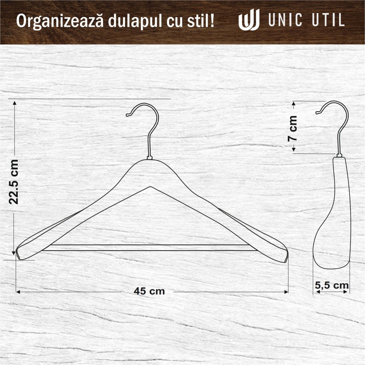 Umeraș din lemn cu umeri lați și design modern, pentru Costum/Tricouri, Vintage, 1 bucata - imagine 8