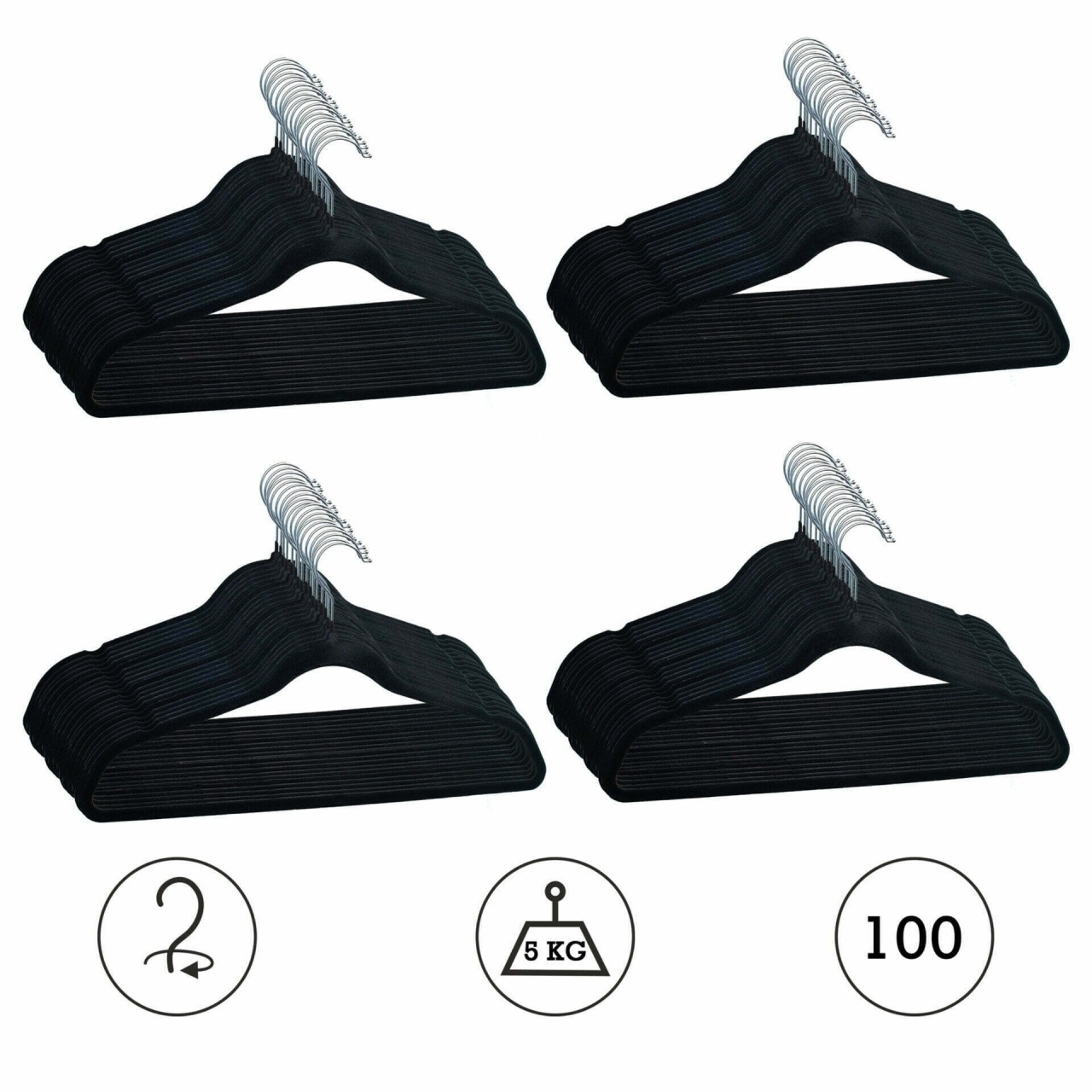 Umeraș din plastic dur acoperit cu catifea, Negru, 1 bucata - imagine 5