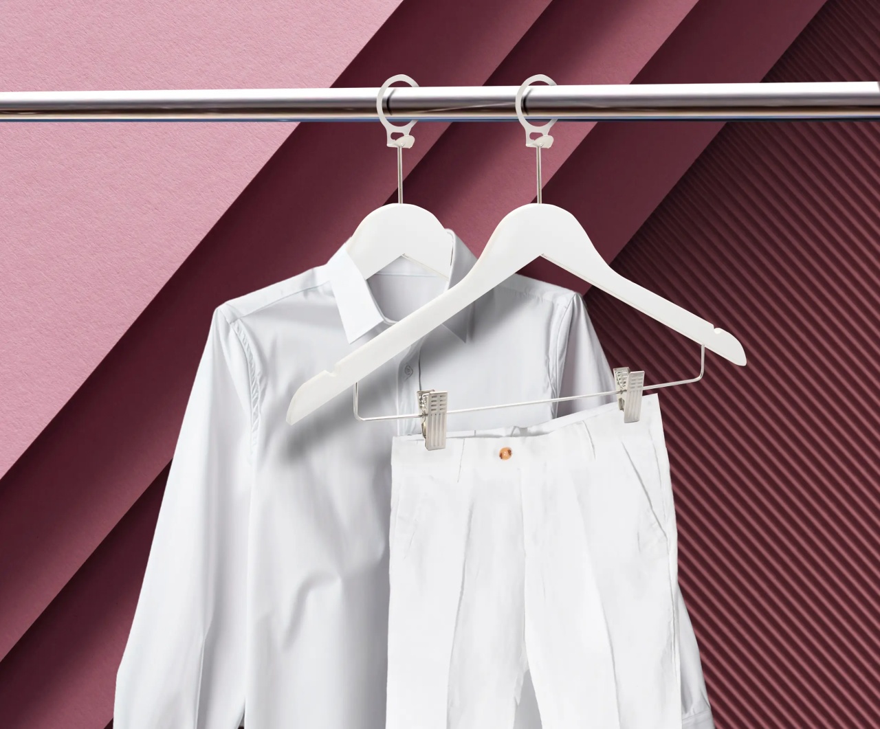 Umeraș Hotel din lemn cu cârlig antifurt și clipsuri metalice, Alb, 1 bucata - imagine 4