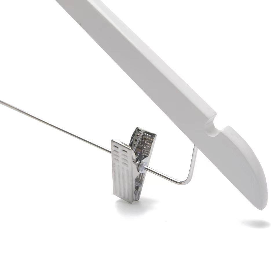 Umeraș Hotel din lemn cu cârlig antifurt și clipsuri metalice, Alb, 1 bucata - imagine 8