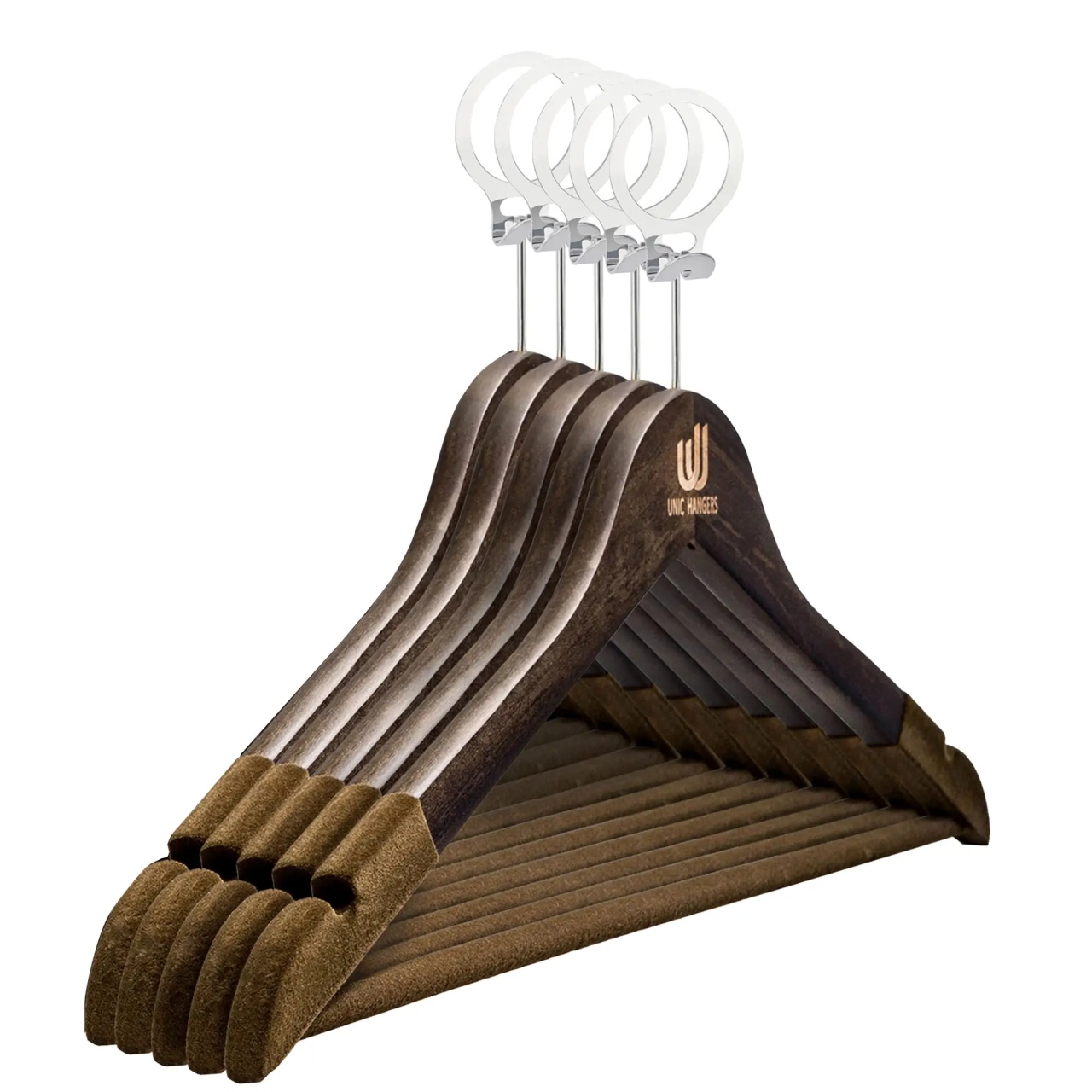 Umeraș Hotel din lemn cu carlig antifurt si margini de catifea, Vintage, 1 bucata - imagine 8