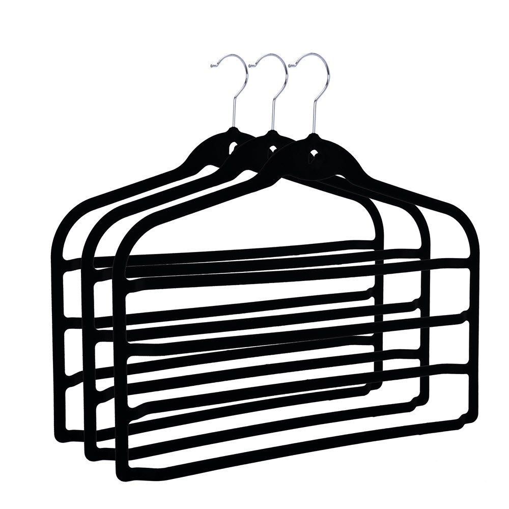 Umeraș organizator pentru pantaloni, din plastic dur acoperit cu catifea anti-alunecare, Negru, 1 bucata - imagine 2