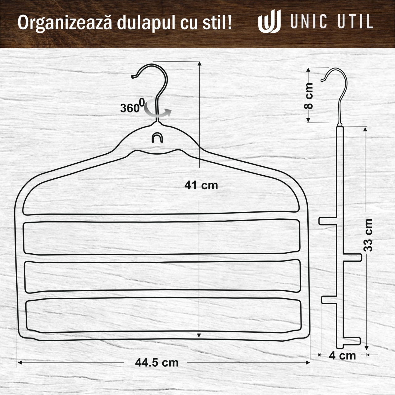 Umeraș organizator pentru pantaloni, din plastic dur acoperit cu catifea anti-alunecare, Negru, 1 bucata - imagine 7