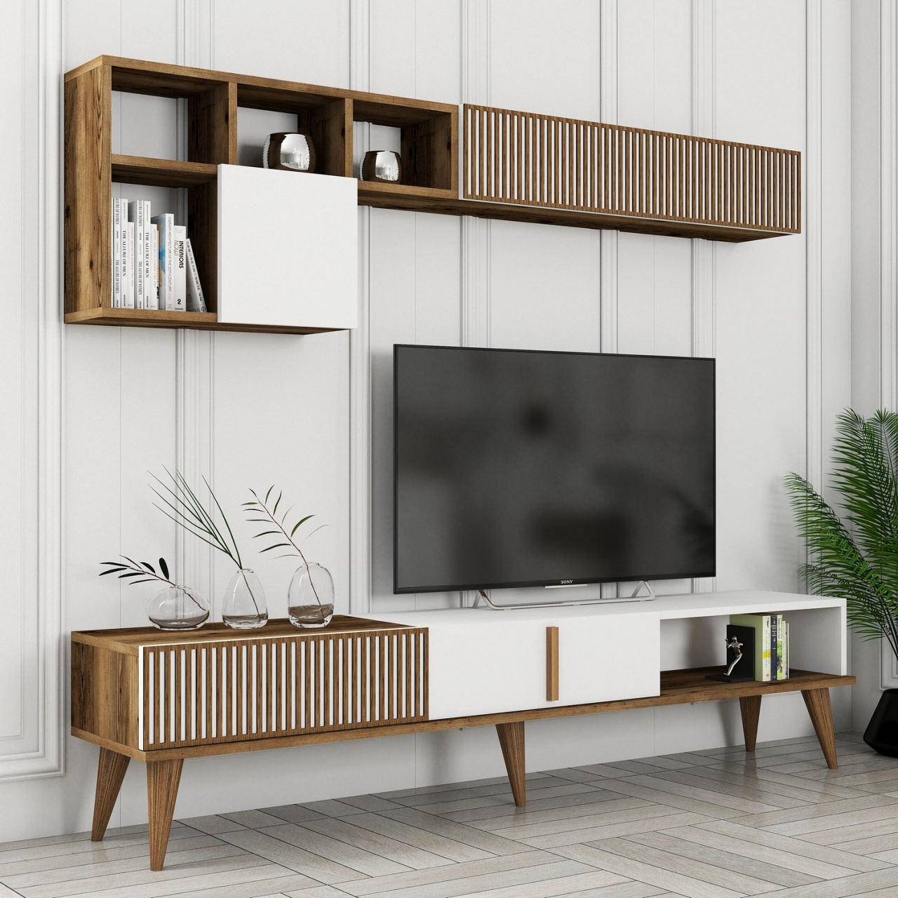 Unitate TV, Milan Tv, UnicUtil, Nuc-Alb, Lățime: 180 cm, Înălțime: 40 cm, Adâncime: 35 cm - view 4
