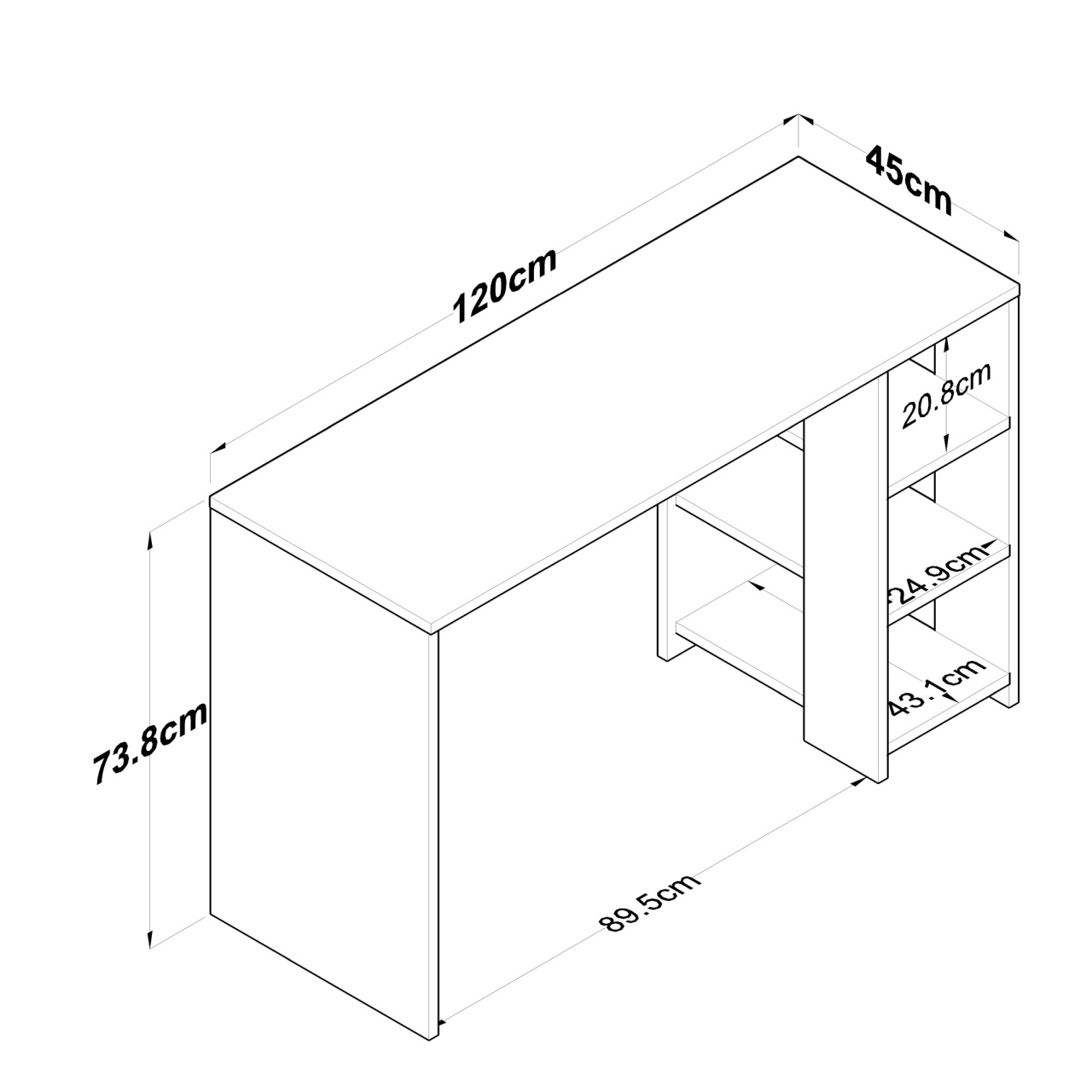 Birou de studiu, Ha108 3425, UnicUtil, Nuc-Alb,Lățime: 120 cm, Înălțime: 73,8 cm, Adâncime: 45 cm - view 7