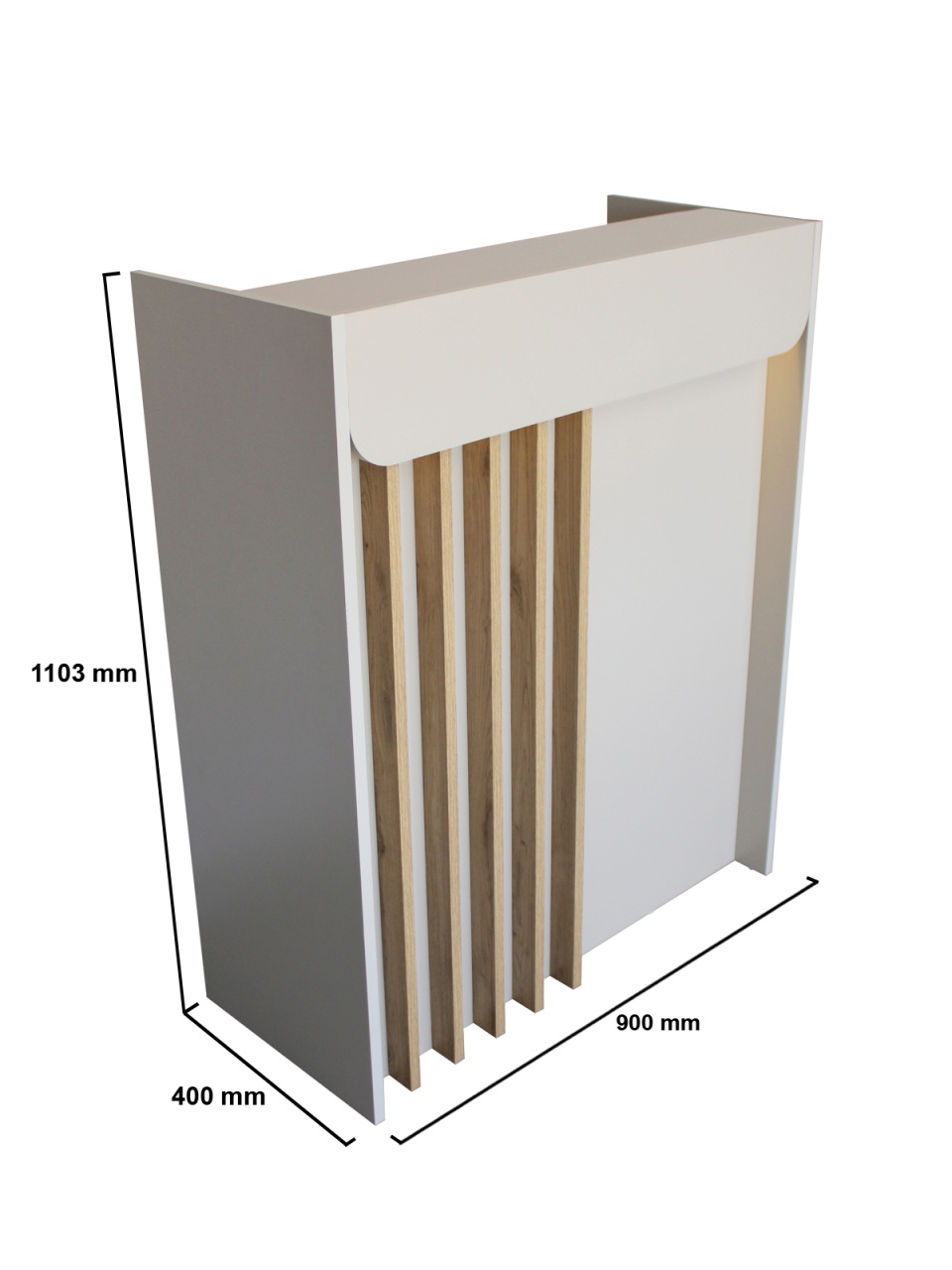 Birou recepție Karibu din pal melaminat, culoare Alb cu iluminare LED – modern și sofisticat, 90 x 40 x 110.3 cm - imagine 10
