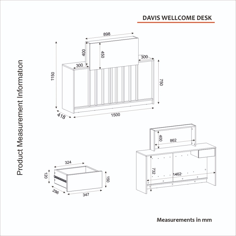 Birou recepție, Welcome Davis, UnicUtil, Bej-Travertin, 150 cm - imagine 12