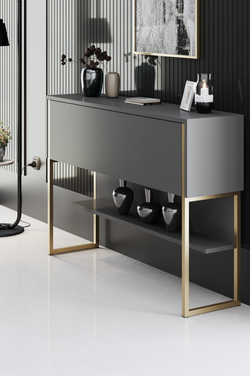 Comodă, Luxe Gold, UnicUtil, Auriu-Antracit, Lățime: 120 cm, Înălțime: 80 cm, Adâncime: 30 cm - view 2