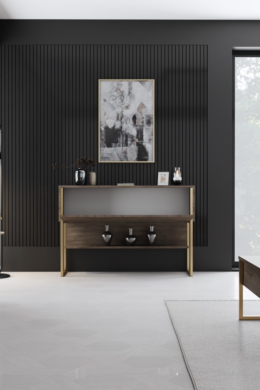 Comodă, Luxe Gold, UnicUtil, Auriu-Nuc, Lățime: 120 cm, Înălțime: 80 cm, Adâncime: 30 cm - view 4