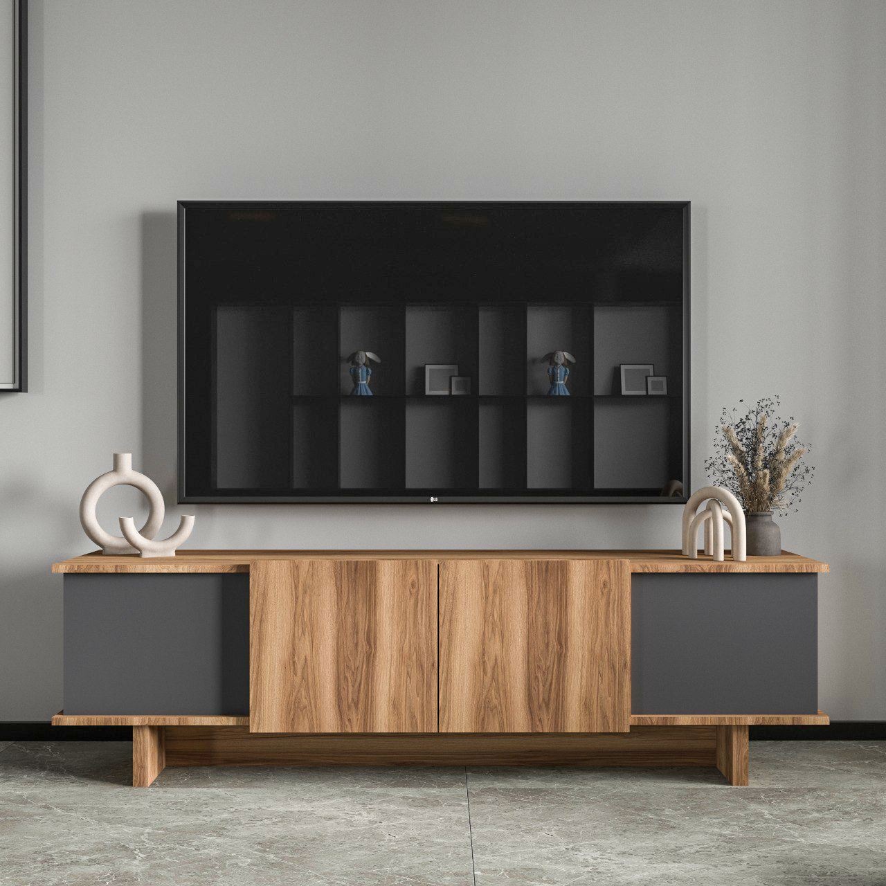 Comoda TV, Diana Anthracite, UnicUtil, Antracit-Nuc, Lățime: 180 cm, Înălțime: 50 cm, Adâncime: 33 cm - imagine 3