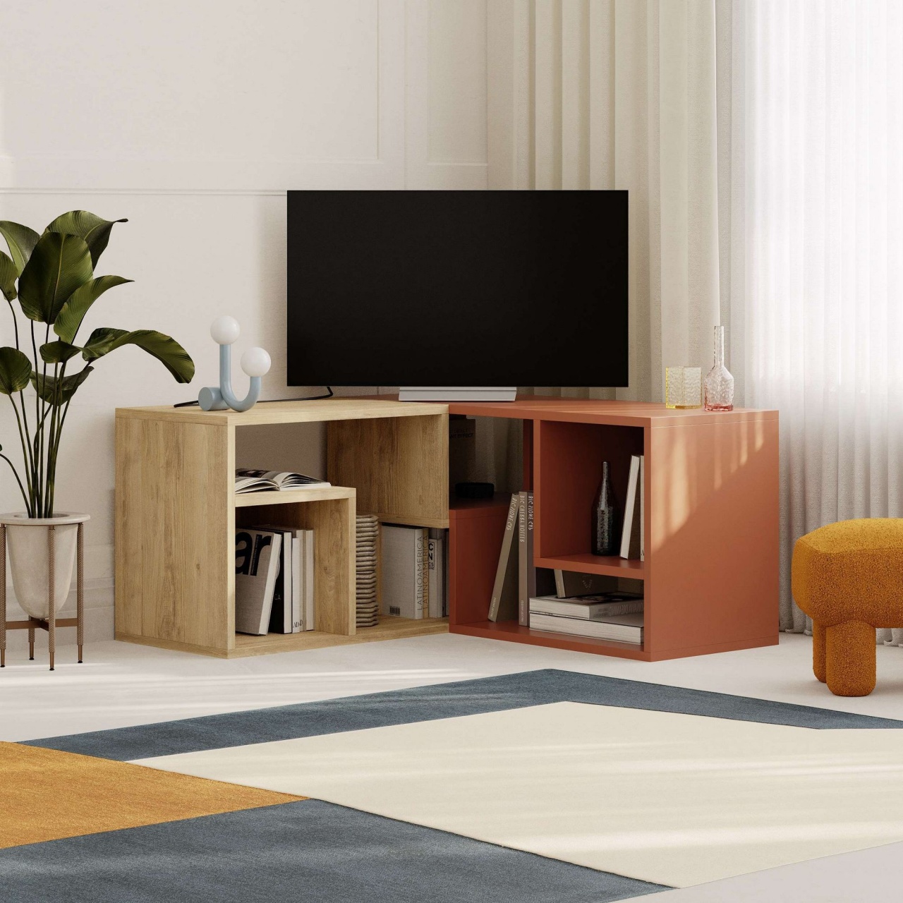 Comoda TV, Glis Sapphire, UnicUtil, Stejar Safir-Scorțișoară, Lățime: 145 cm, Înălțime: 44,8 cm, Adâncime: 35 cm - view 2