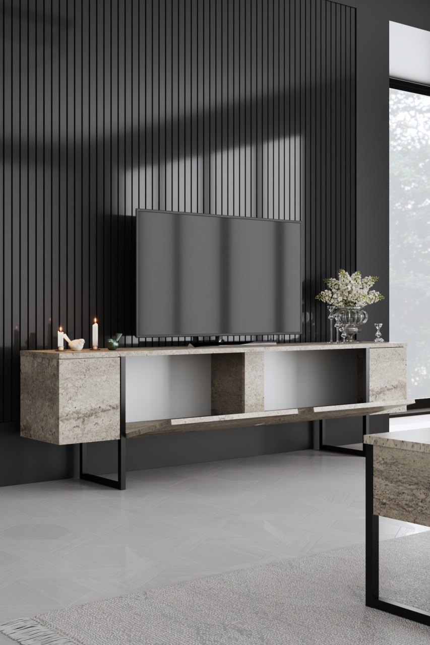 Comoda TV, Luxe Travertine, UnicUtil, Travertin-Negru, Lățime: 180 cm, Înălțime: 50 cm, Adâncime: 30 cm - view 5