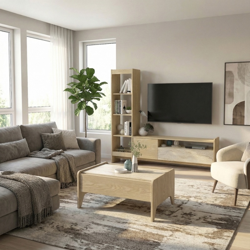 Comodă TV, Norvic Tv Unit, UnicUtil, Crem-Travertin - imagine 4