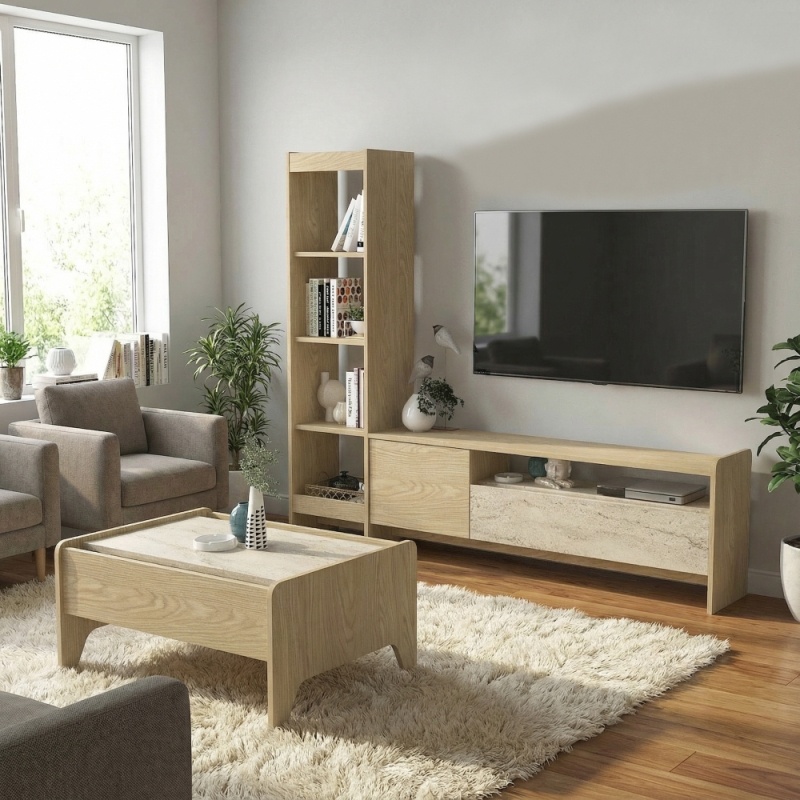 Comodă TV, Norvic Tv Unit, UnicUtil, Crem-Travertin - imagine 7