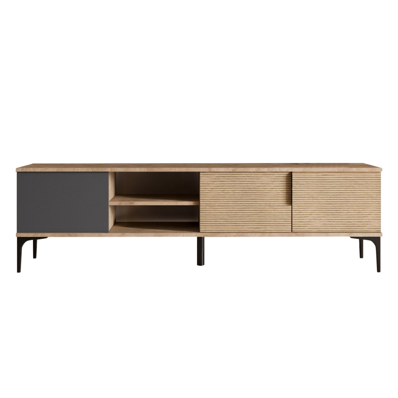Comoda TV, Tarz Anthracite, UnicUtil, Antracit-Stejar, Lățime: 180 cm, Înălțime: 49 cm, Adâncime: 33 cm - view 3