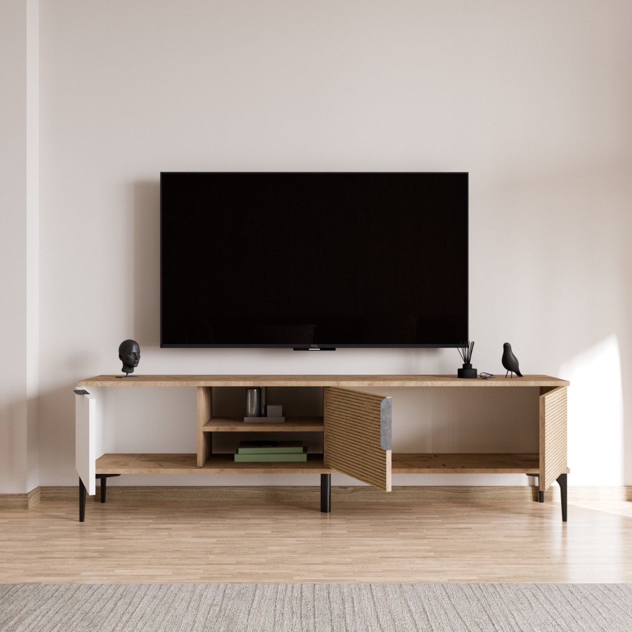 Comoda TV, Tarz White, UnicUtil, Stejar alb,Lățime: 180 cm, Înălțime: 49 cm, Adâncime: 33 cm - view 5