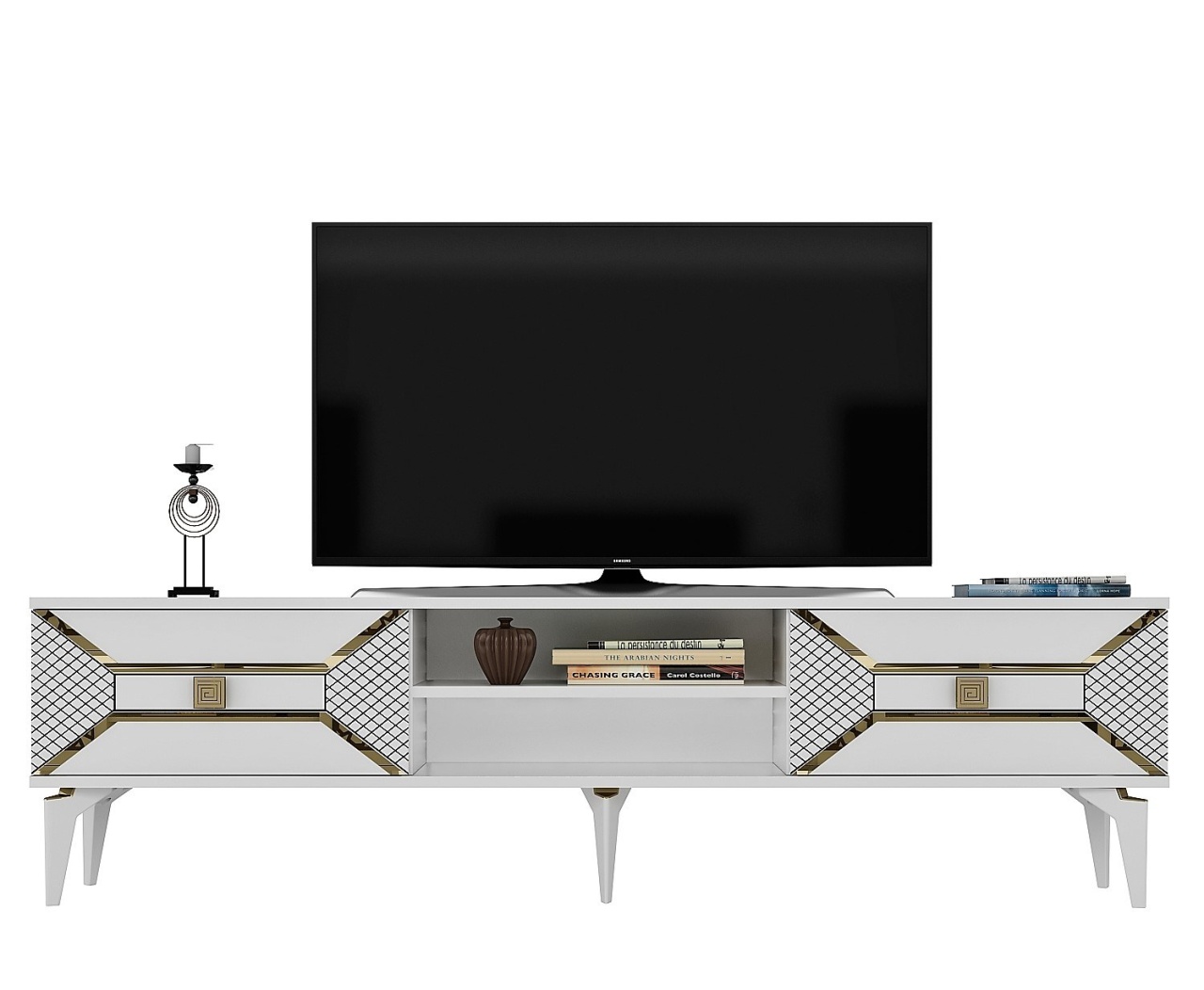 Comoda TV, Yumedi White, UnicUtil, Alb-Auriu, Lățime: 150 cm, Înălțime: 50 cm, Adâncime: 30 cm, 475OLV1160 - view 2