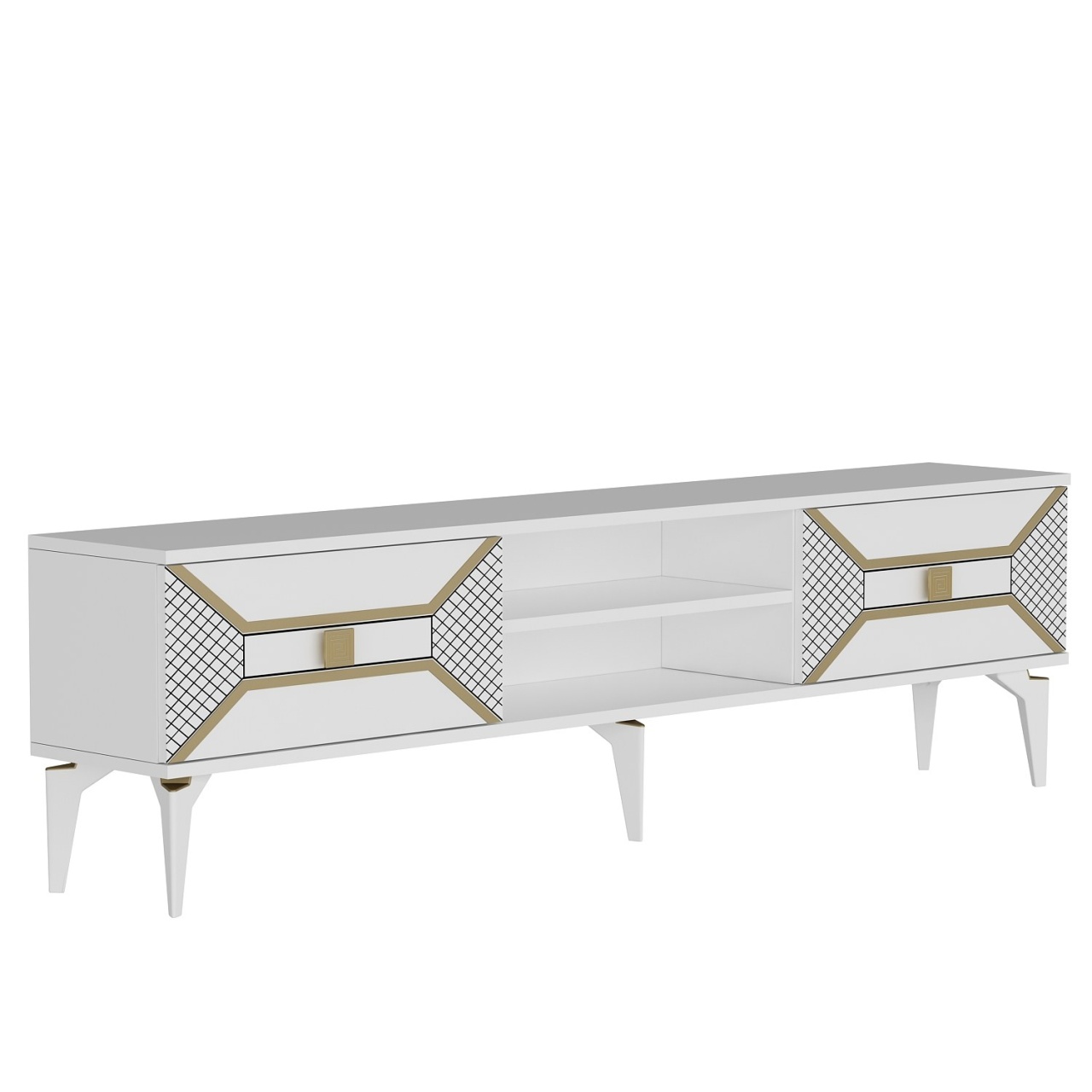 Comoda TV, Yumedi White, UnicUtil, Alb-Auriu, Lățime: 150 cm, Înălțime: 50 cm, Adâncime: 30 cm, 475OLV1160 - view 6