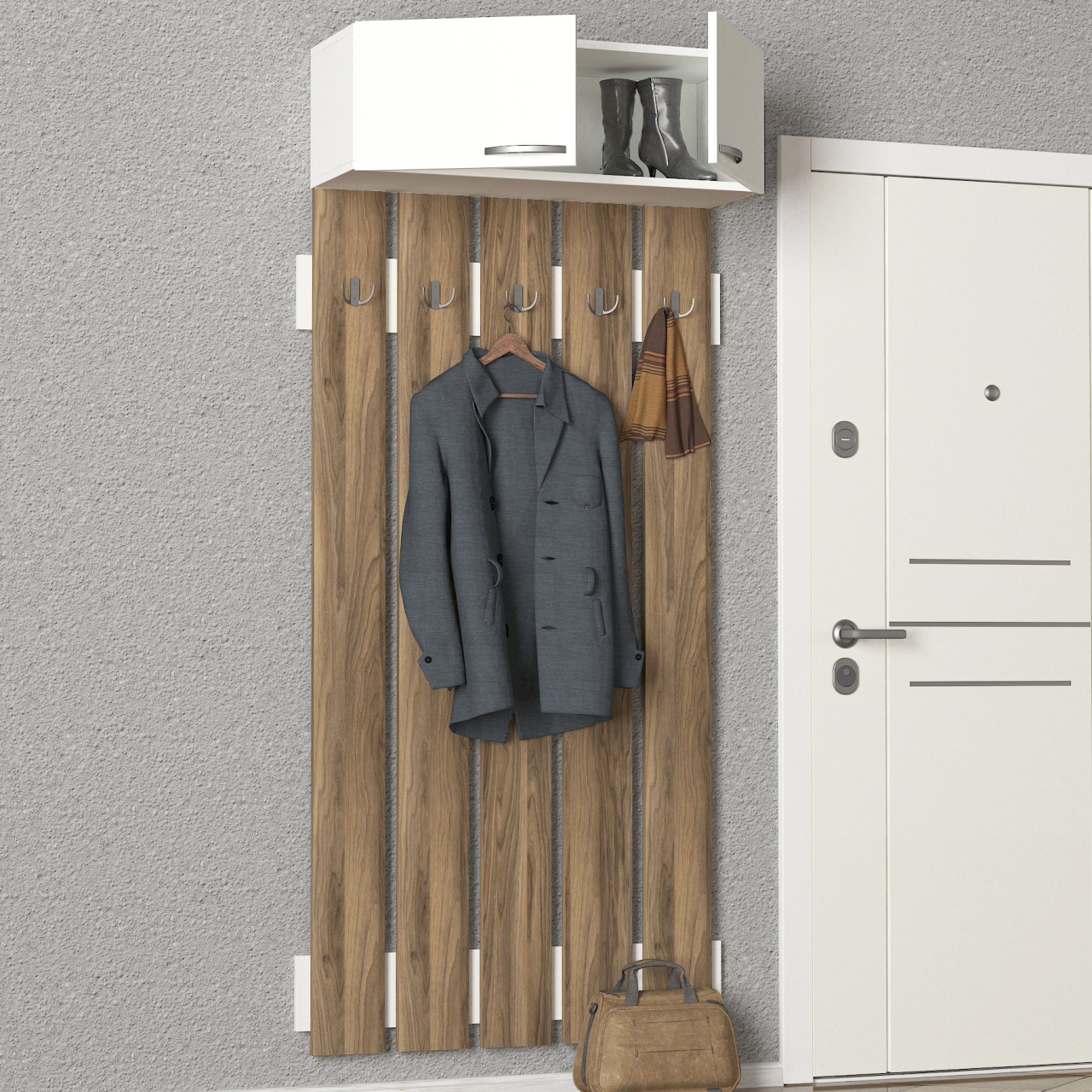 Cuier, BrownWall Order, UnicUtil, 90 x 31.4 x 209.5 cm, Alb-Maro - imagine 3