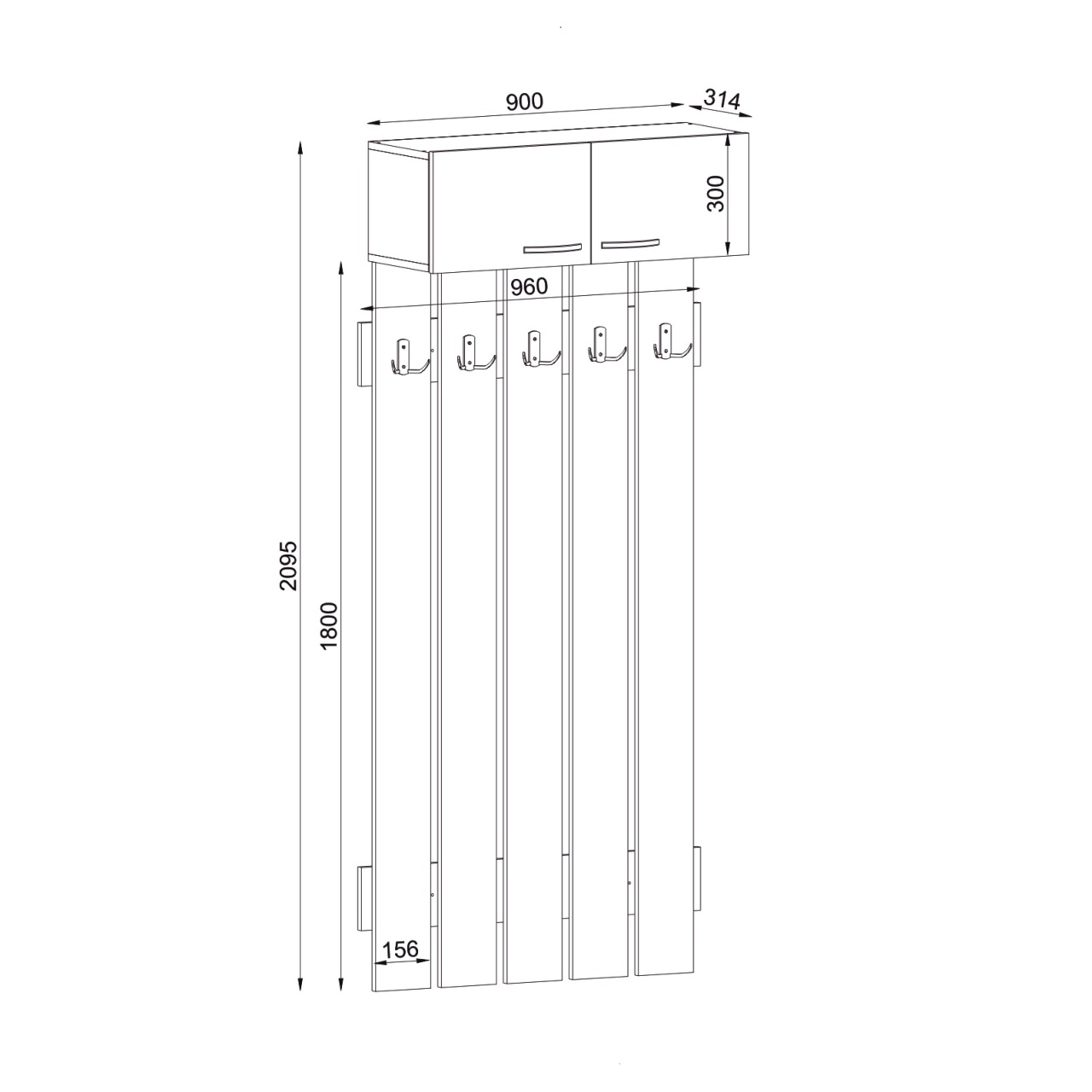 Cuier, BrownWall Order, UnicUtil, 90 x 31.4 x 209.5 cm, Alb-Maro - imagine 7