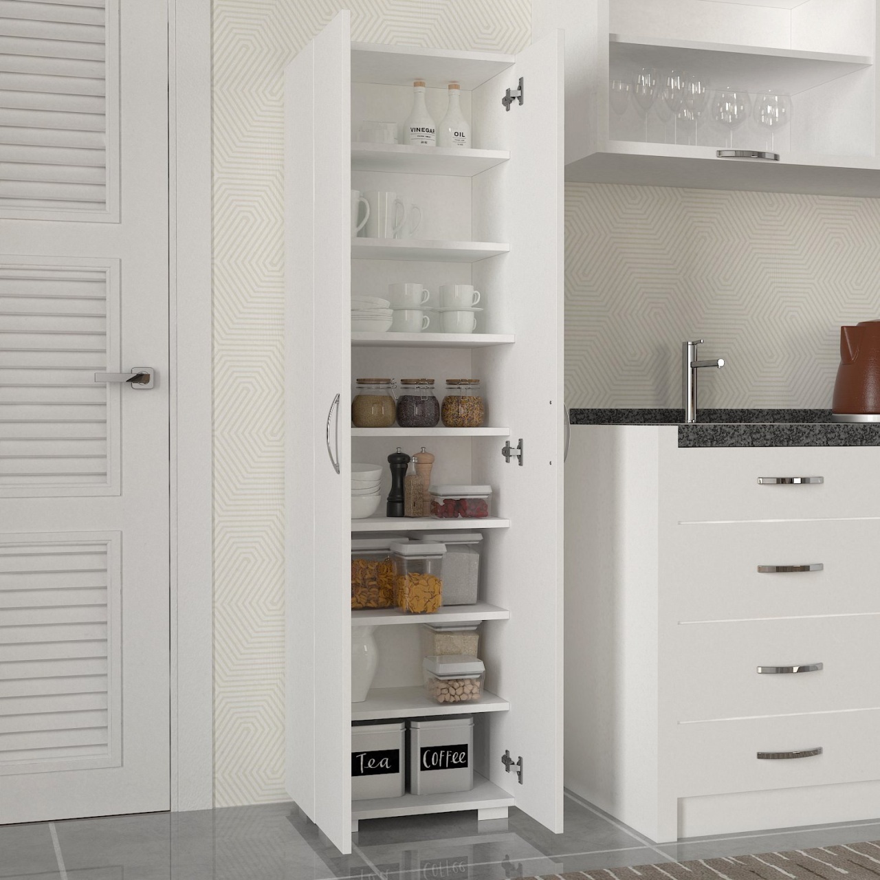 Dulap de bucătărie din pal melaminat Abel, alb – design modern și funcțional pentru organizare eficientă, 48.6 x 31.4 x 173 cm, UUORG56 - 1 | YEO