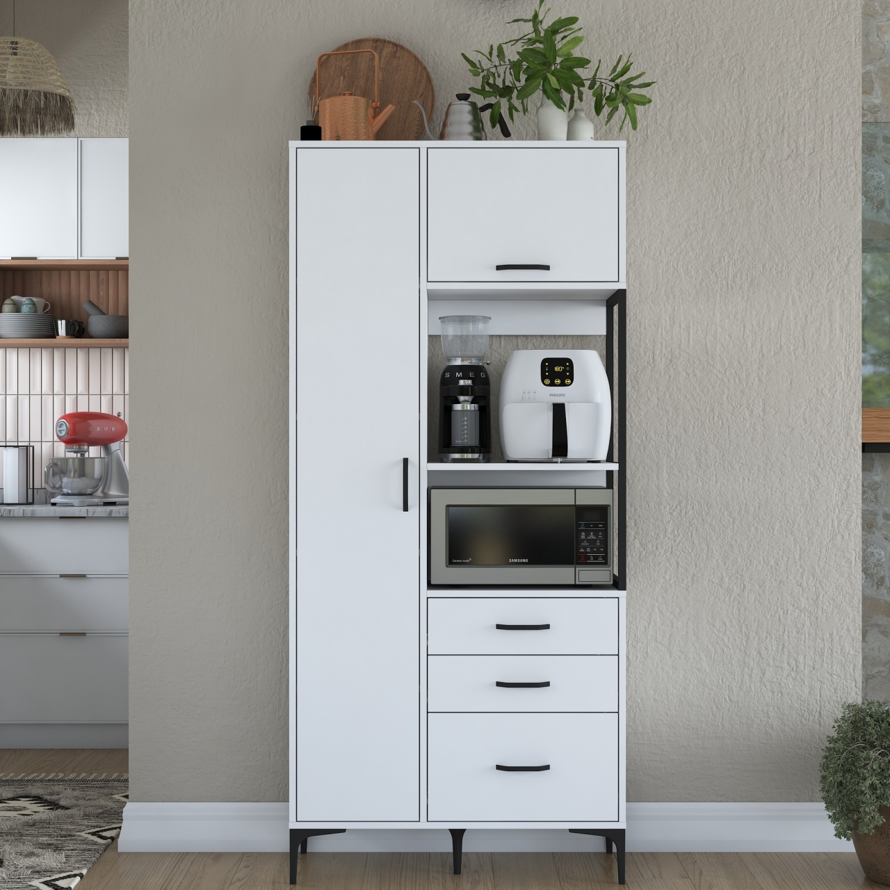 Dulap multifuncțional, Je112 2958, UnicUtil, Alb,Lățime: 90 cm, Înălțime: 198,6 cm, Adâncime: 40 cm - view 3