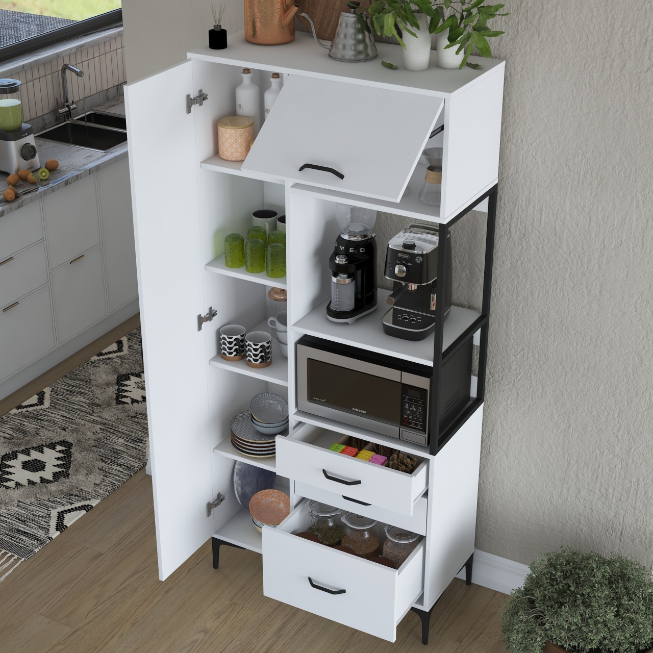 Dulap multifuncțional, Je112 2958, UnicUtil, Alb,Lățime: 90 cm, Înălțime: 198,6 cm, Adâncime: 40 cm - view 6