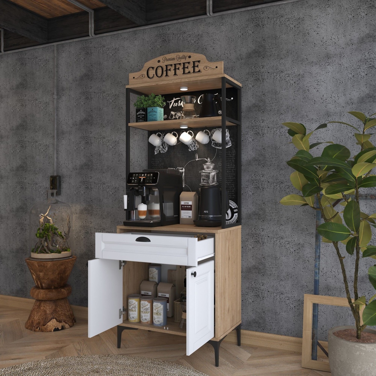 Dulap multifuncțional, Je157 3123, UnicUtil, Nuc-Alb, Lățime: 70 cm, Înălțime: 186,4 cm, Adâncime: 40 cm - imagine 6