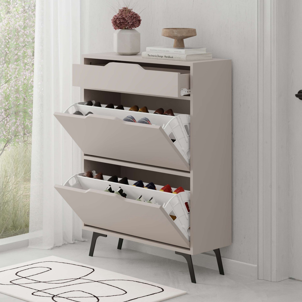 Dulap pentru pantofi, Astat Light, UnicUtil, Mocha deschisă, Lățime: 81,6 cm, Înălțime: 110 cm, Adâncime: 29,5 cm - view 6