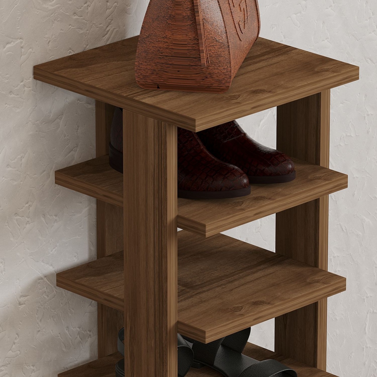 Dulap pentru pantofi, Ayka Walnut, UnicUtil, Nuc, Lățime: 29,6 cm, Înălțime: 110 cm, Adâncime: 29,6 cm - imagine 3