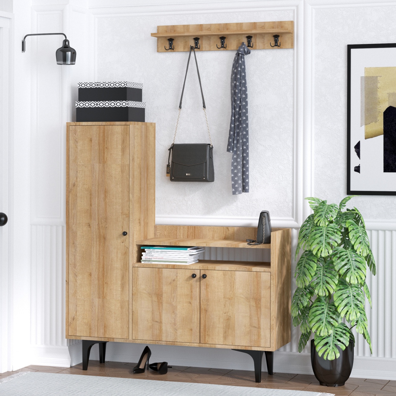 Dulap pentru pantofi, Barney Design, UnicUtil, Stejar, Lățime: 120 cm, Înălțime: 116 cm, Adâncime: 35 cm, 393MRD1205 - view 2