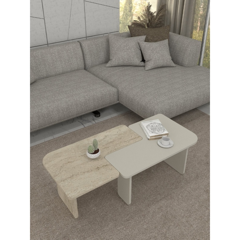 Masă de cafea, Sevilla Sandstone Traverten, UnicUtil, Bej-Travertin - imagine 2