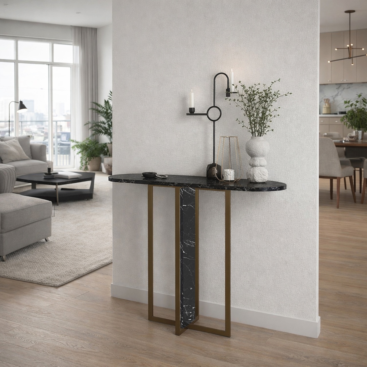 Masă decorativă Boressi din pal melaminat cu finisaj Black Marble – eleganță modernă pentru interior rafinat, 90 x 29.6 x 75 cm - view 5